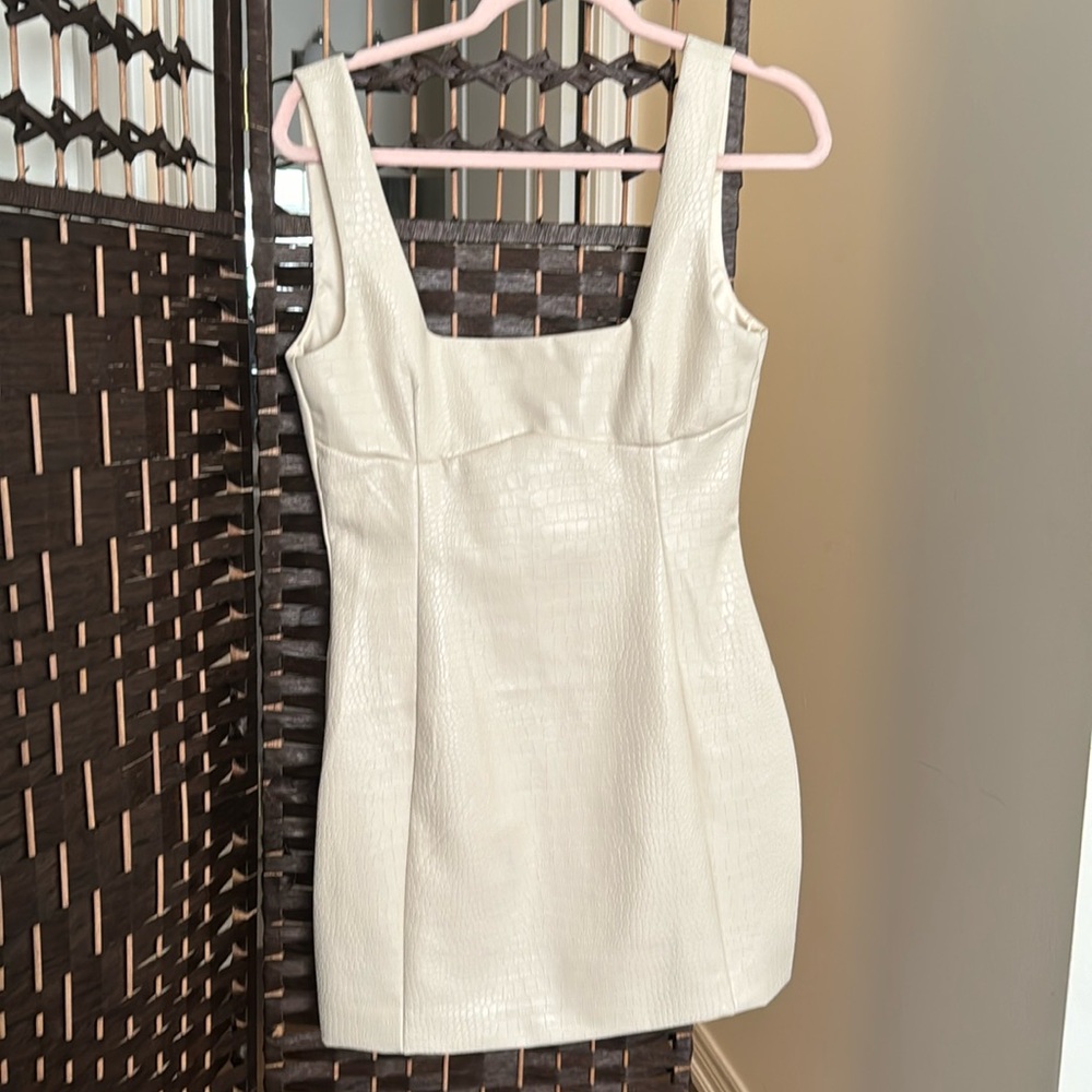 Meshki Faux Leather Mini Cream Dress